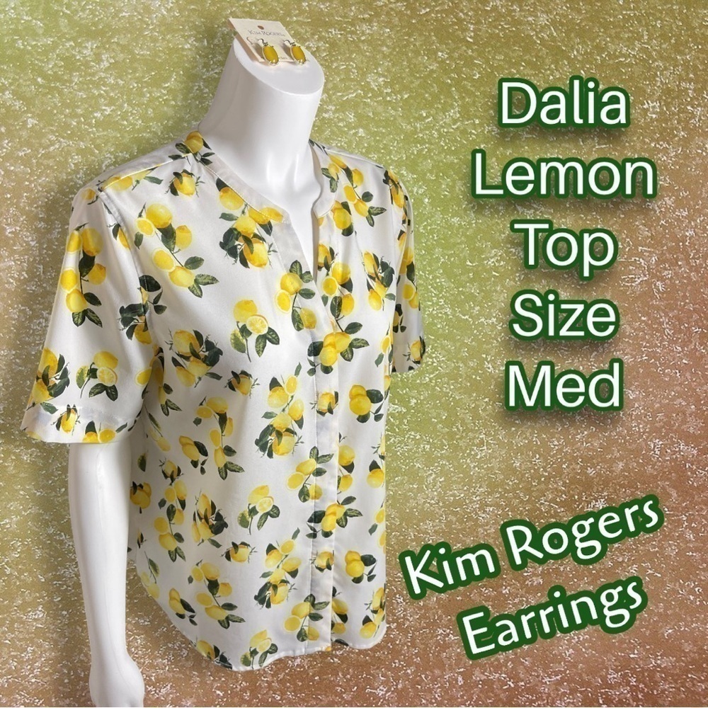 Dalia Lemon Button Down Top Size Medium with Kim Rogers Dangle Earrings